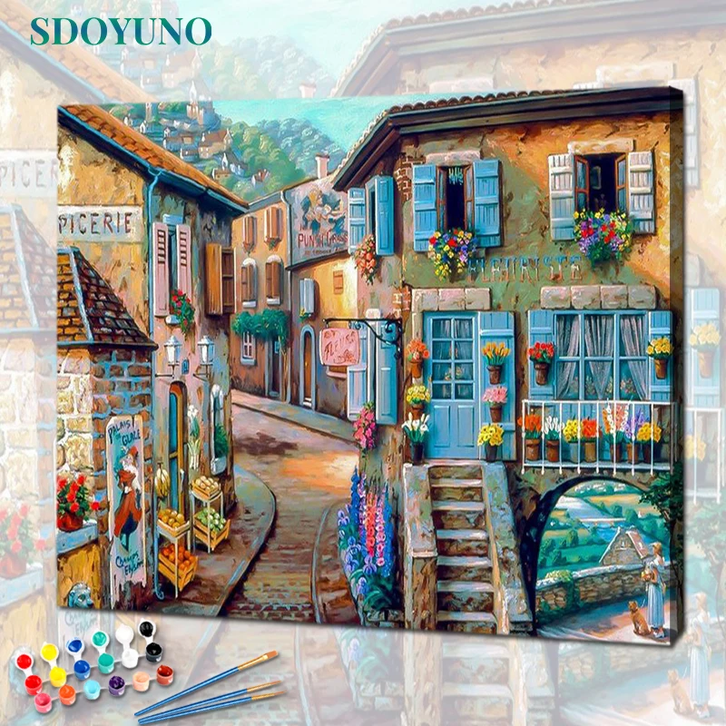 

SDOYUNO 60x75cm Paint By Numbers For Adult City Scenery DIY Oil Painting By Numbers On Canvas Landscape Frame Number Painting