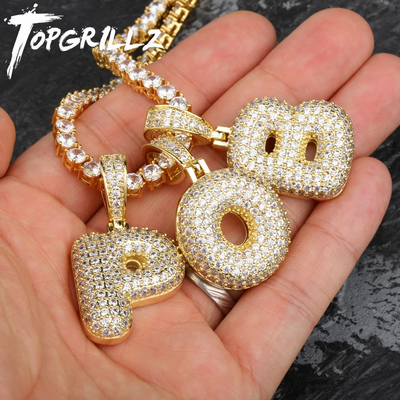 TOPGRILLZ A-Z Name Letters Necklaces & Pendant Chain For Men Women Gold Silver Color Cubic Zircon Hip Hop Jewelry