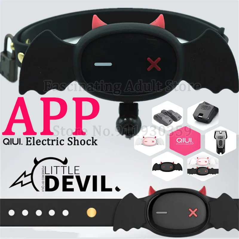 QIUI Little Devil Electric Shock Collar Dog Slave APP Remote Control Electric Stimulation Neck Collar Adult Sex Toys For Couples