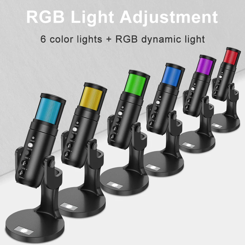 Microfono USB MAMEN con luce dinamica RGB per Computer portatile telefono cellulare PS4 per giochi Live Streaming microfono Karaoke