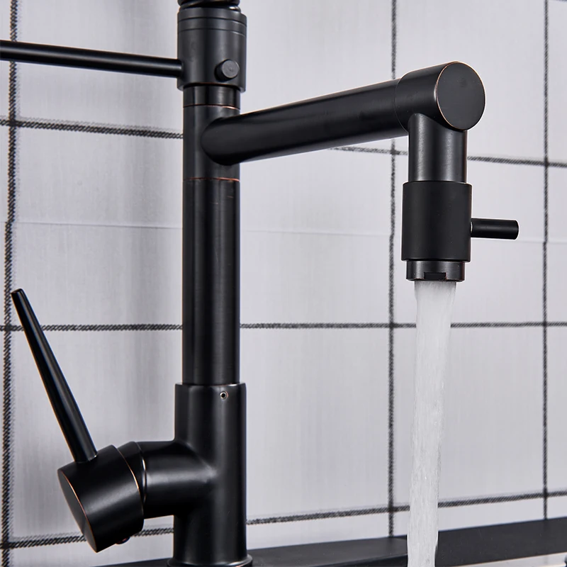 Blackend-grifo de cocina de resorte, rociador lateral extraíble, doble caño, grifo mezclador de una sola manija, grifo de fregadero, grifos de cocina con rotación de 360