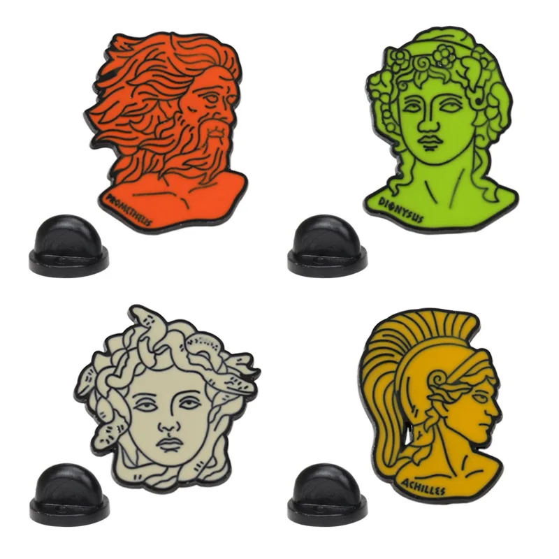 Greek mythology figure pin Prometheus brooch Medusa idol costume corsage anti-light art badge Gift for friends