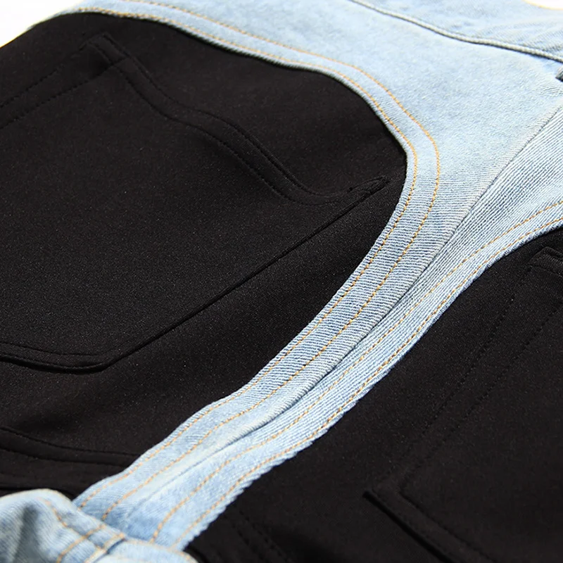TWOTWINSTYLE Colorblock Patchwork Denim Pencil Pants Women High Waist Casual Slim Jeans Trousers Female Fashion 2023 Autumn New