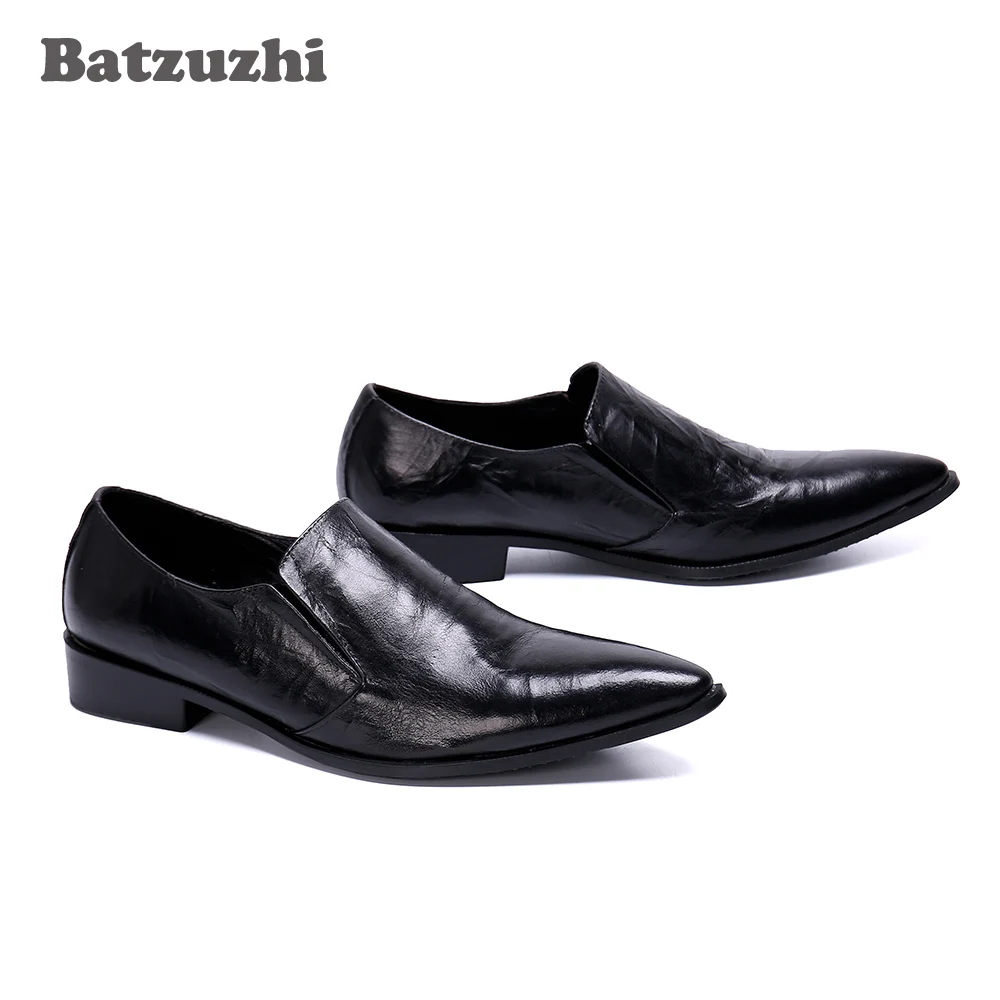 Batzuzhi Formal Shoes Men Pointed Toe Formal Black Leather Dress Shoes Men Slip on Leather Men's Footwear Zapatos Hombre, 6-12