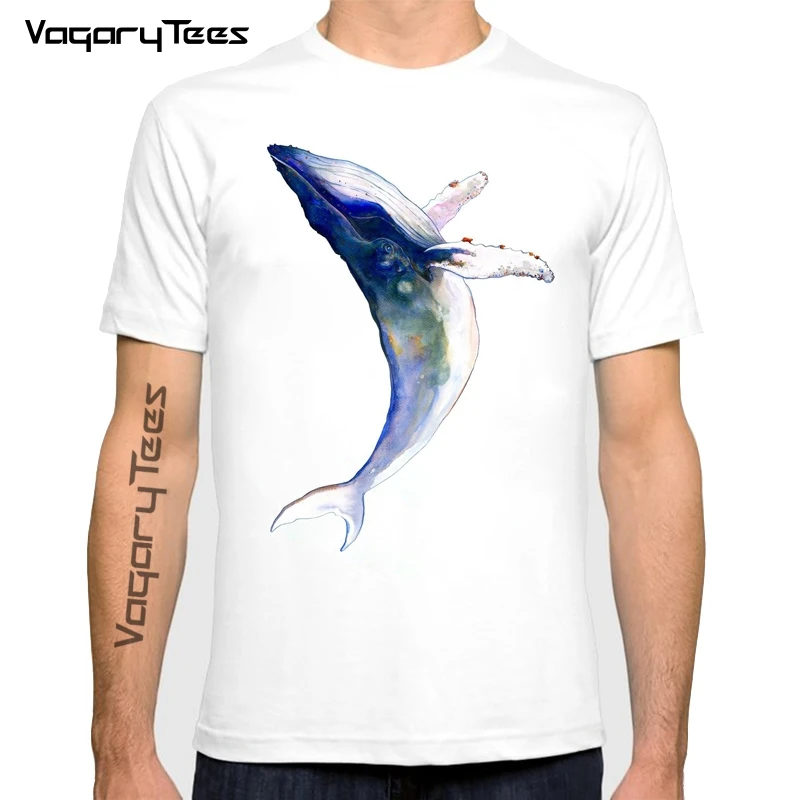 Newest Short Sleeve Classic T-shirt Humpback Whale Watercolor Design men T Shirts O-Neck Tops Funny Vintage Whale Tee