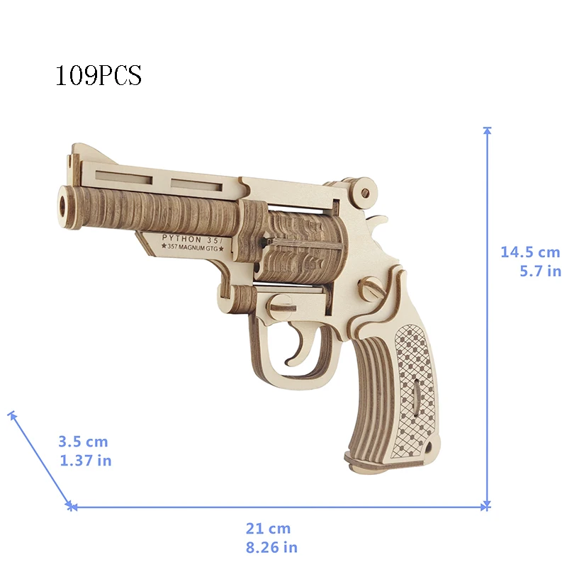 3D drewniane Puzzle rewolwer pistolet zabawkowy DIY Handmade montaż pistolet Puzzle edukacyjne zabawki dla dzieci chłopcy nastolatki na zewnątrz gra na prezent