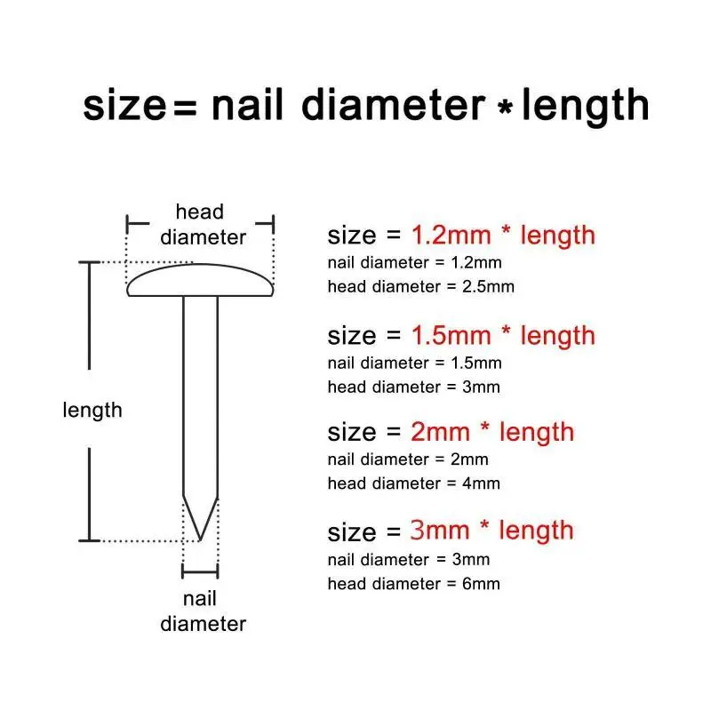 25-100pcs of Brass Diameter 1.2mm 1.5mm 2mm 3mm Iron Small Mini Round Head Nail Nails, Suitable for Jewelry Boxes, Hinges