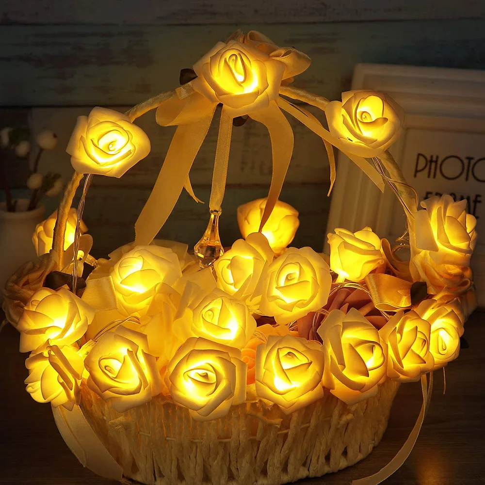 

Battery Operated LED Rose Lights Steady On Artificial Flower Lights Valentine's Day Decoration Wedding Party Fairy String Lights