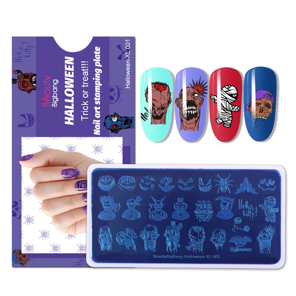 BeautyBigBang Halloween XL-001 Stamping Plates Devil Pumpkin Zombies Image Stainless Steel Stencil Nail Art Stamp Template