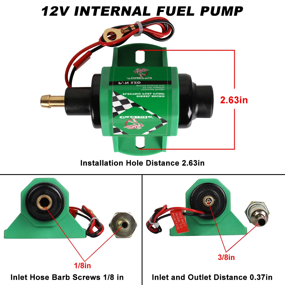 Universal High Performance 12 V 5/16 Inch Micro Electric Diesel Fuel Pump 4-7 PSI Low Pressure - 2 Wire Design