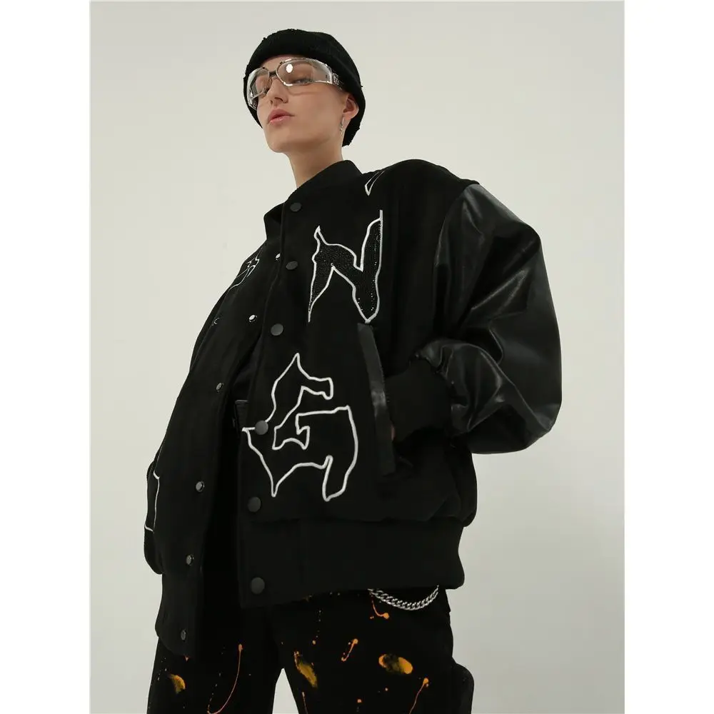 

2021 Spring Drill Embroidered Baseball Jacket men's and women's Stitched Jacket Loose and Handsome Tweed jacket Women