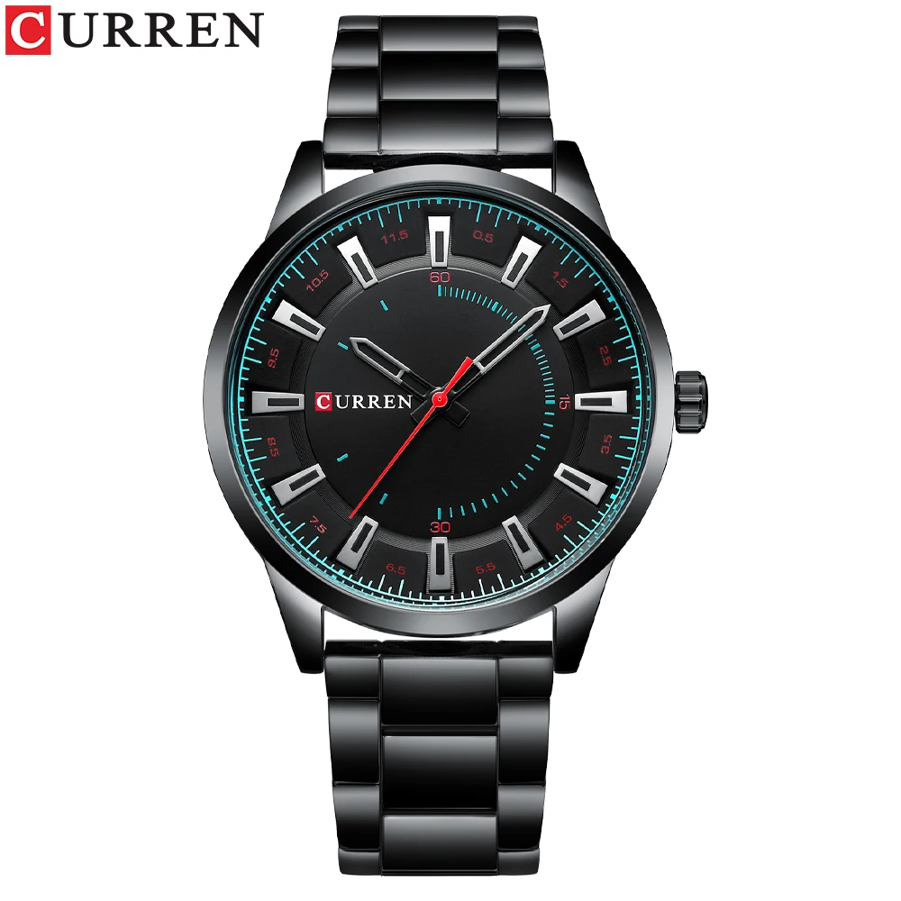 Curren Top Luxusmarke Edelstahl bänder lässig Business schwarze Männer Quarz Armbanduhr einfache Uhren für Männer 6