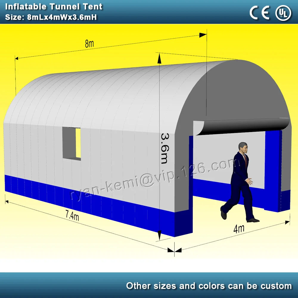 8mLx4mWx3.6mH สีขาว Inflatable อุโมงค์เต็นท์ Windows กลางแจ้ง Inflatable นิทรรศการรถยนต์ Shelter Marquee Trade Show กีฬาเต็นท์