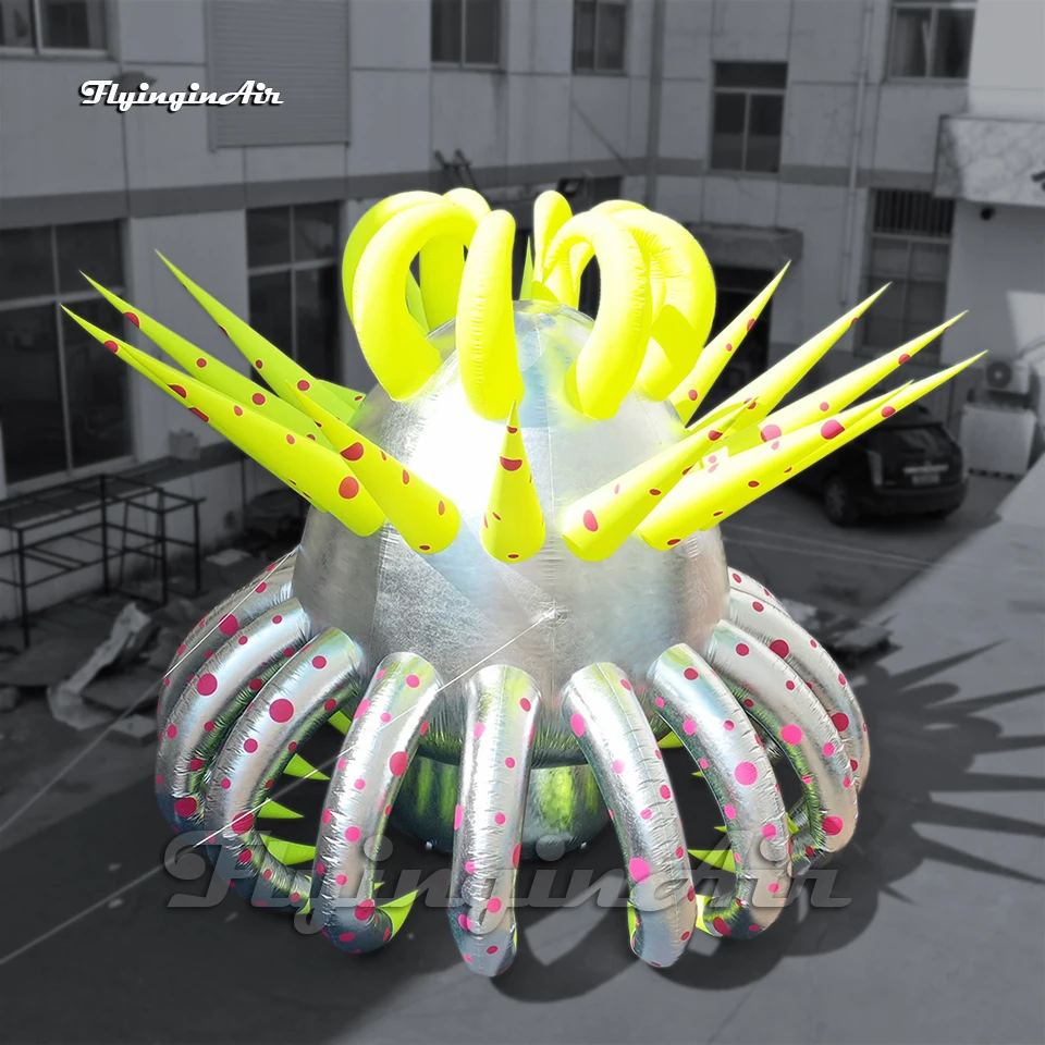 Personalized Outdoor Advertising Inflatable Alien Spacecraft Balloon 6m Height Silver Air Blown UFO Model For Park Decoration