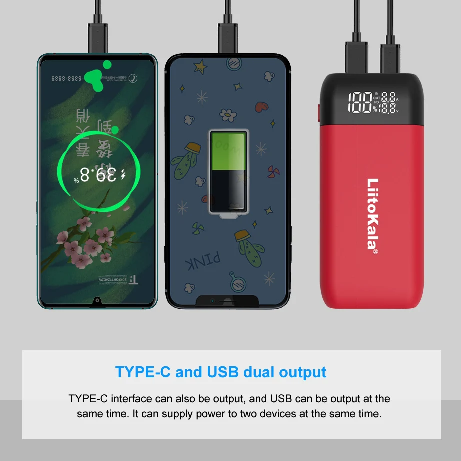 LiitoKala Lii-MP2 18650 21700 do ponownego ładowania z ładowarką i Power Bank QC3.0 cyfrowy wyświetlacz wejścia/wyjścia