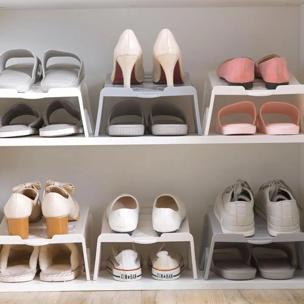 4PCS/Set Shoe Stand Shoes Organizers Storages Household Living Room Organizer Rack Plastic Shoe Slippers Storage Rack