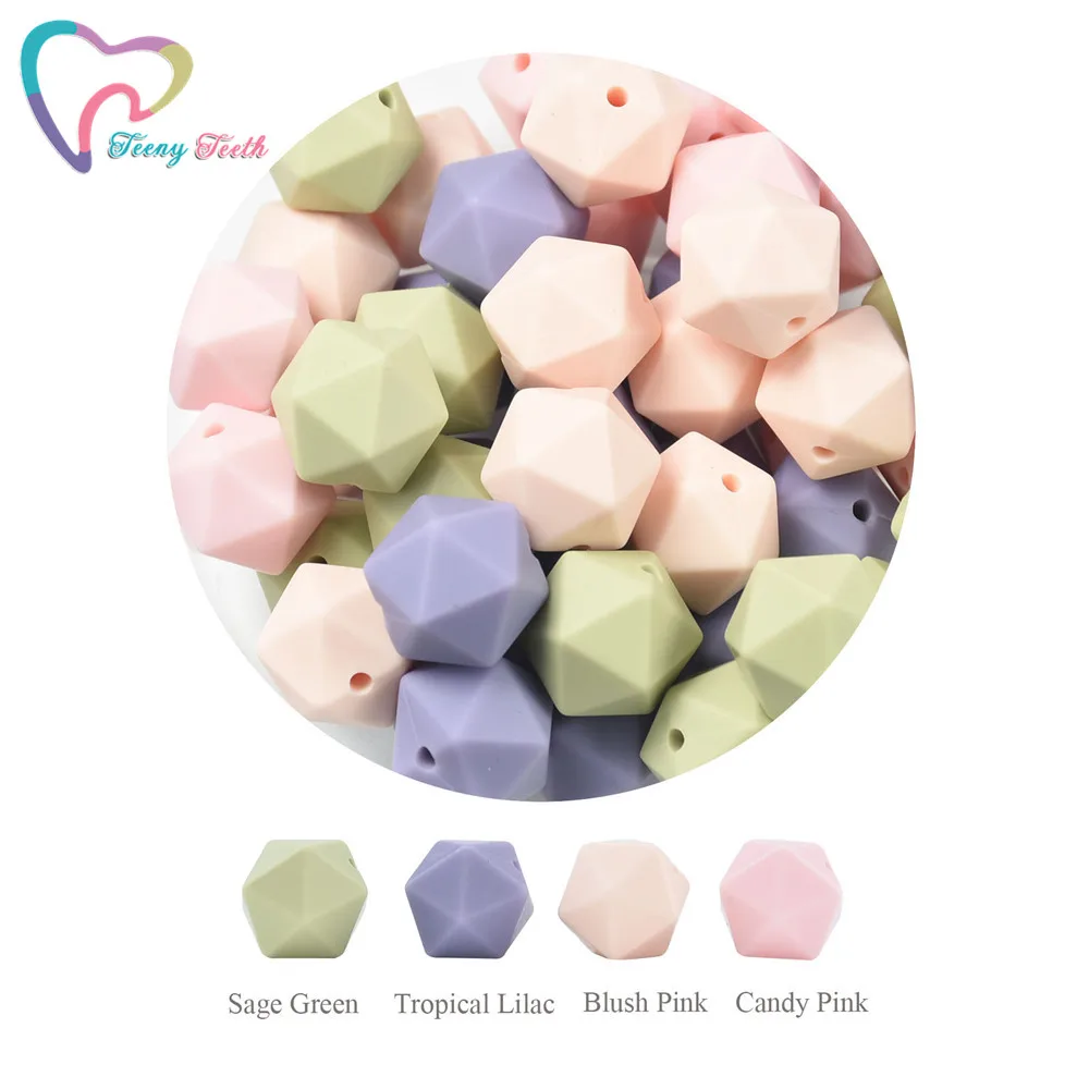 50 PCS Silicone 14 MM Icosahedron Beads BPA Free Baby Teething Cute Chewable Teether Rodents DIY Jewelry Accessories