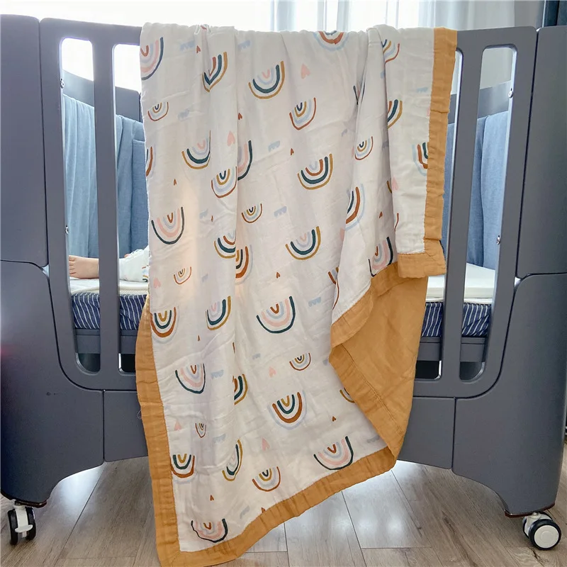 2-6 Layers Newborn Baby Rainbow Swaddling Blankets Muslin Baby Swaddle Wrap Soft Organic Kids Toddler Stroller Bedding Blankets