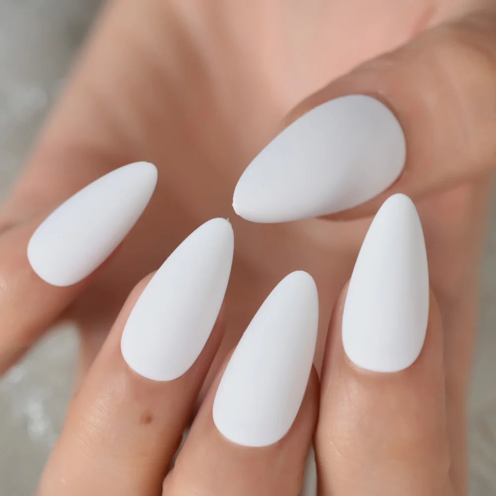 Branco prego adesivos stiletto forma de alta qualidade unhas artificiais dicas de unhas médio fosco falso unhas