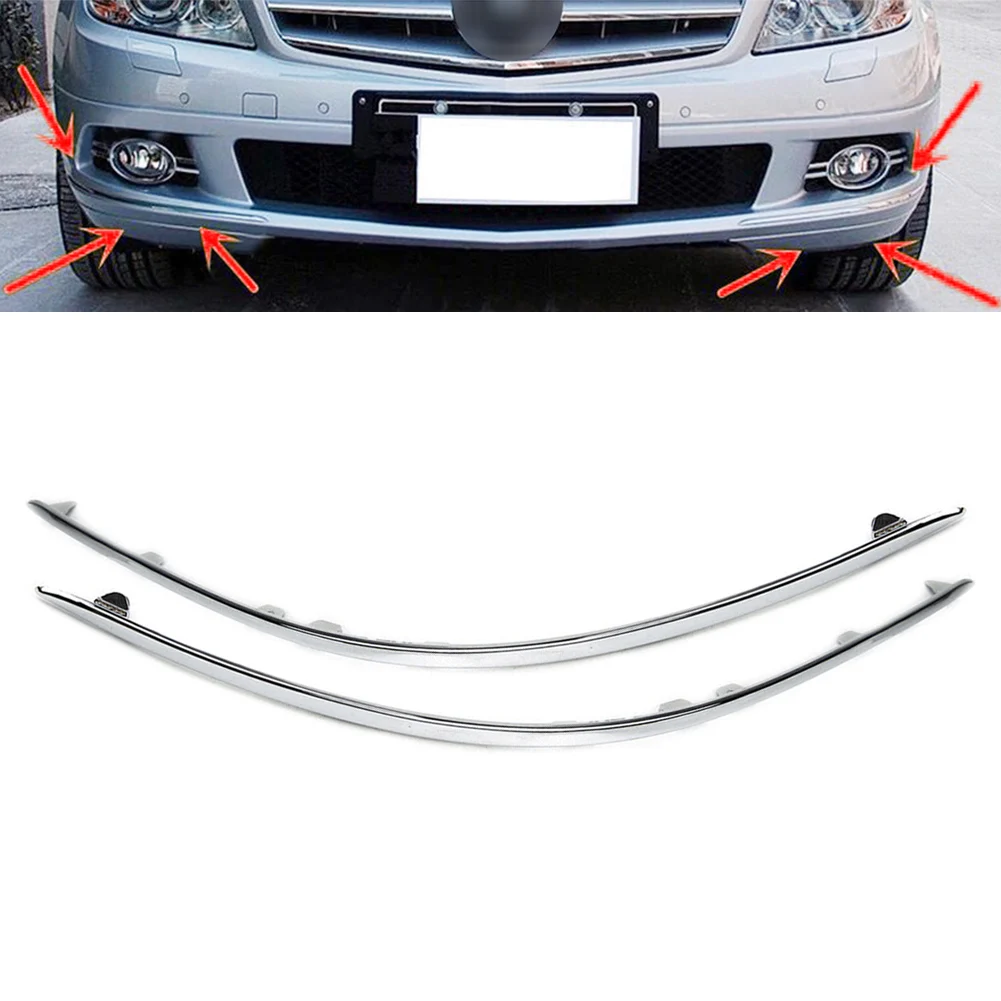 2x Car Chrome Front Bumper Trim Avantgarde Decorated  Left+Right For Mercedes Benz W204 C Class C300 C350 2007 2008 2009 2010