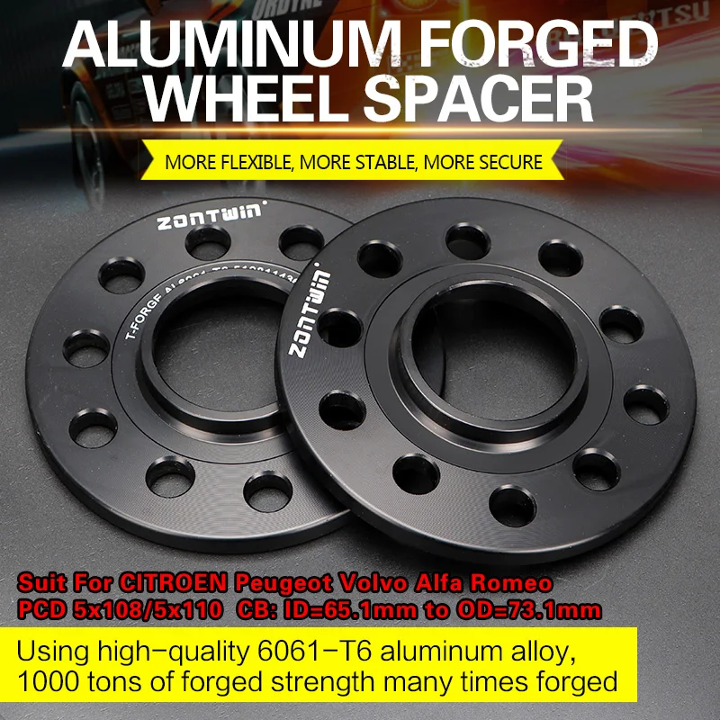 

2Pieces 3/5/8/10/12mm Wheel Spacer Adapters PCD 5x108/5x110 CB ID=65.1mm to OD=73.1mm for CITROEN Peugeot Volvo Alfa Romeo