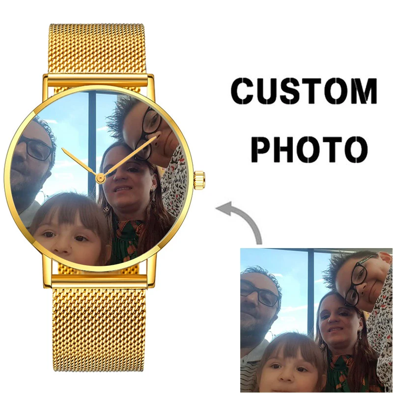 Customize Watch Picture Brand Logo Men Women Stainless Steel Mesh Band Water Resistant 3ATM