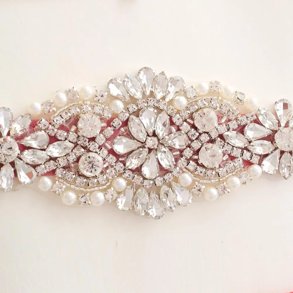 SESTHFAR คริสตัลเข็มขัด Sliver เข็มขัด Bridal Rhinestone Sash ชุดแต่งงาน Sash เข็มขัดคริสตัลซาติน Sash