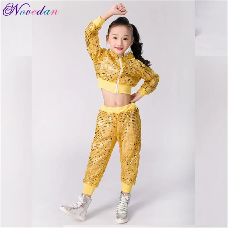 New Children Dance Costume Jazz Wear Women Girls Sequin Hip-hop Dance Jazz Kids Dance Competitions Performance Stage Clothing