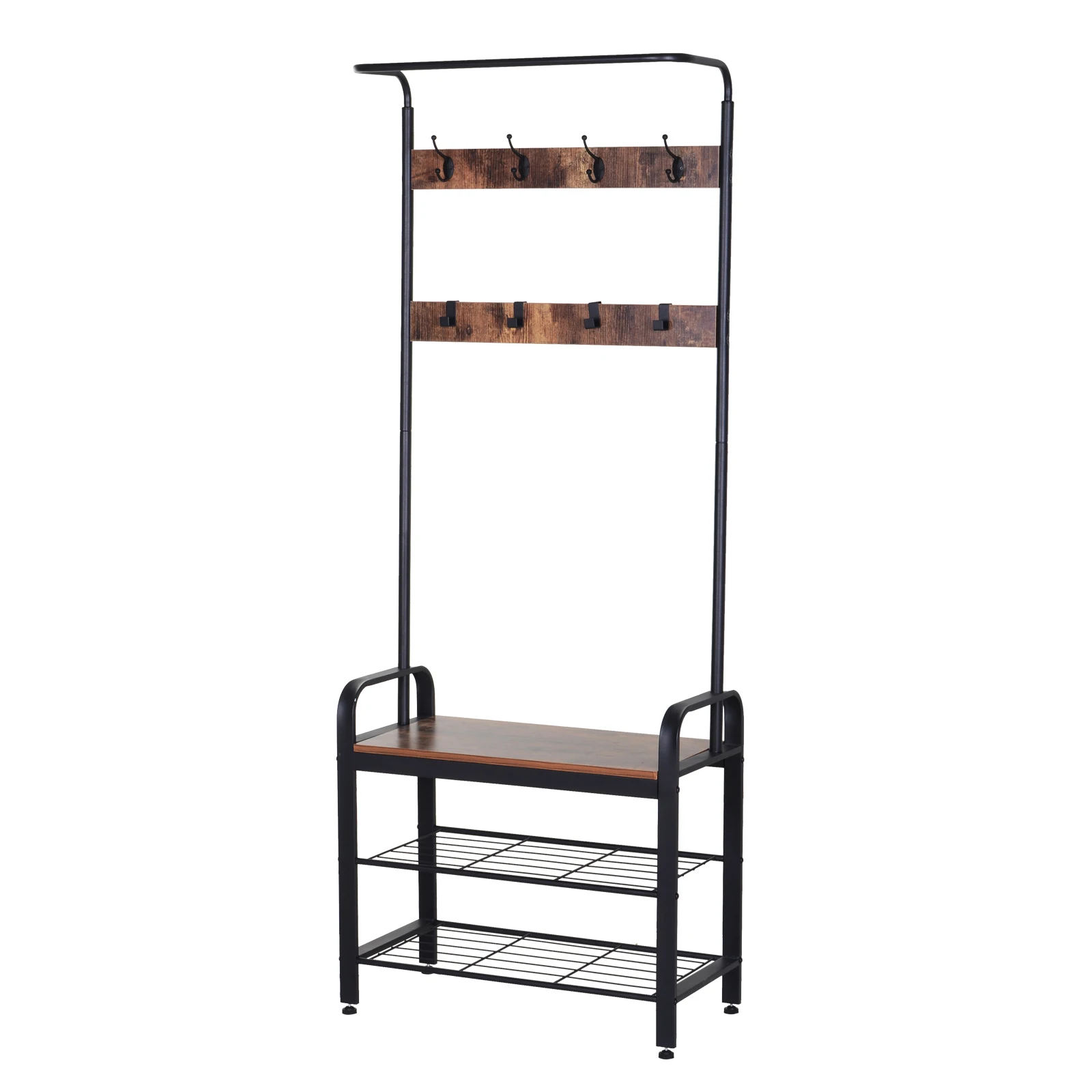 HOMCOM metal rack standing shoe rack 3 shelves 8 hooks hanging aisle