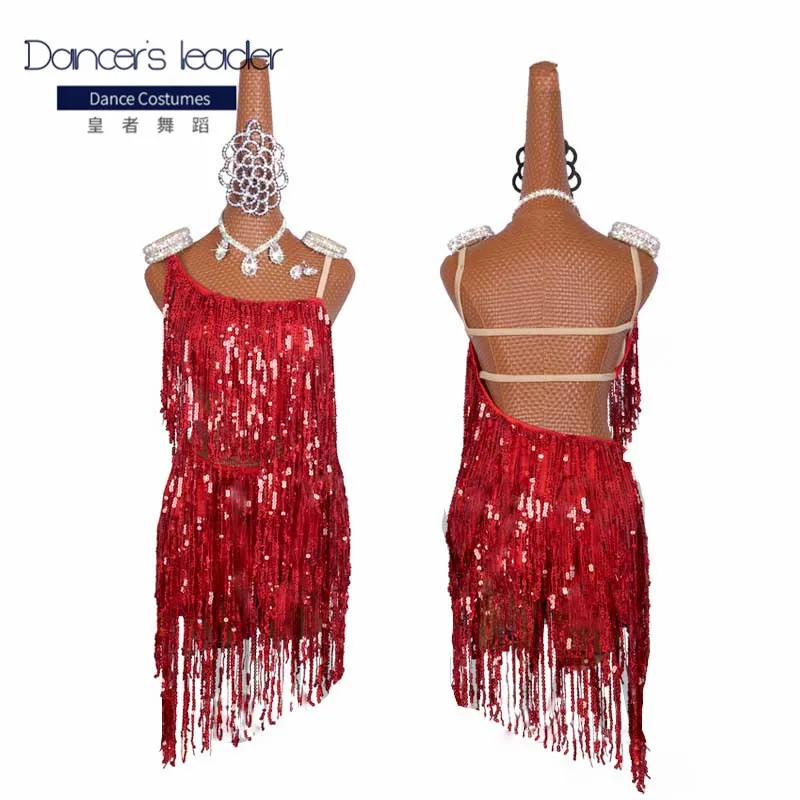 

High-end Custom Latin Dance Dress Woman Sequined Fringed Skirt Adult Children Chacha Tango Stage Costume