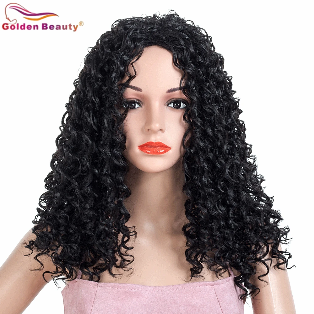 

Golden Beauty Synthetic 20inch Long Wavy Kinky Curly Hair Wigs Ombre Black Brown Blonde High Temperature Fiber For Black Women