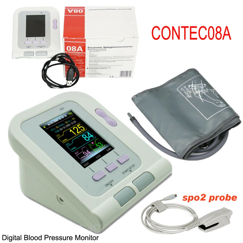 Blood Pressure Monitor Electronic Sphygmomanoter Heart Rate Pulse measurement tool BP Meter +SPO2 Probe bp monitor