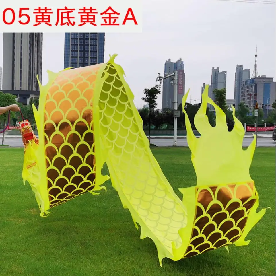 6M Golden Dragon Dance Ribbon Plus Head Mascot Costume Adult Child Cartoon Game Party Props Performance Carnival Festival