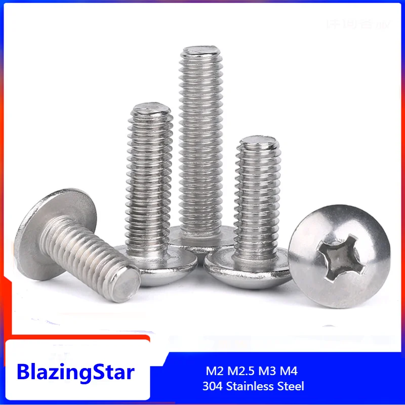 

M2 - M4 304 Stainless Steel Cross Verzonken Truss Head Machine Schroeven Paddestoel Grote Platte Kop Schroef Bolt Screw