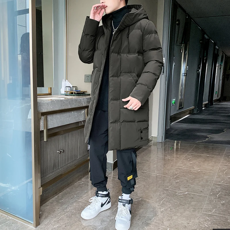 New Winter Men\'S Medium And Long Korean Fashion Hooded Down Cotton Clothes Casual Coat Thickened WarmTop Gentleman Young