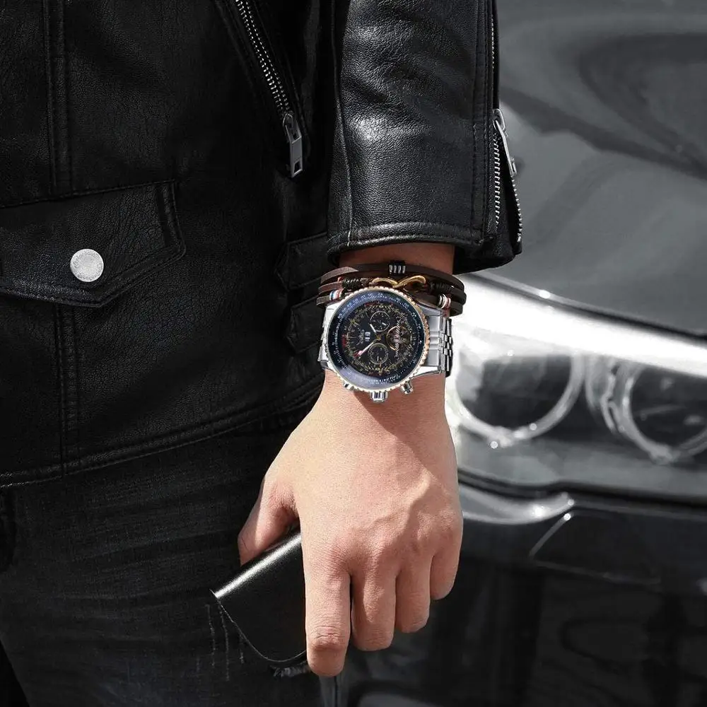 Jaragar 2017 fliegende Serie goldene Lünette Skala Zifferblatt Design Edelstahl Herren uhr Top Marke Luxus automatische mechanische Uhr