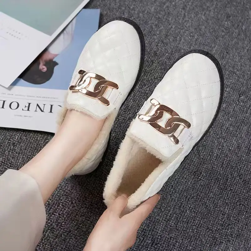 Woolen Shoes Women 2021 Winter New Round Head Flat Bottomed Plush Women's Shoes Lattice Warm Comfort Shoes Cotton Shoes Women