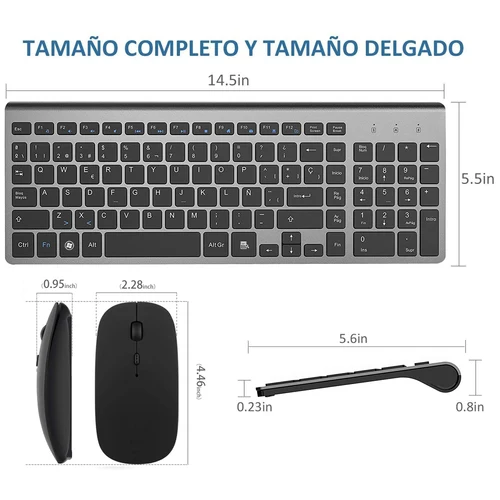 Imagen 2 del producto Combo de teclado y ratón inalámbrico con diseño español, juego de teclado con llave de tijera silenciosa ultradelgada de 2,4G para PC, portátil, tv box