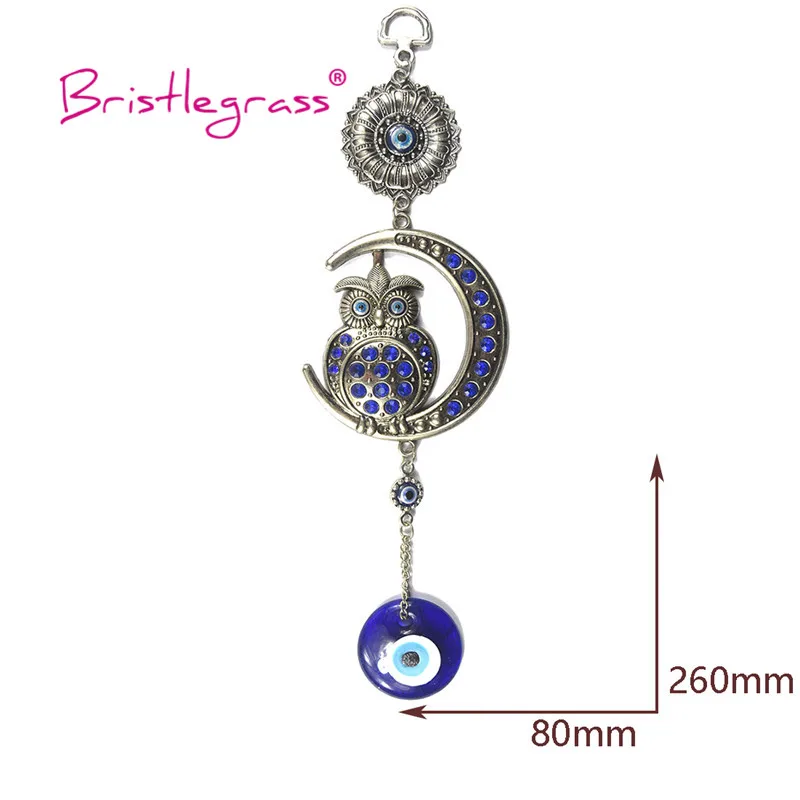 BRISTLEGRASS Turkish Blue Evil Eye Moon Owl Amulet Lucky Charm Wall Hanging Pendant Pendulum Blessing Protection Gift Home Decor