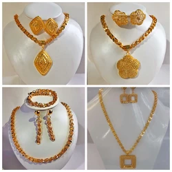 WANDO 24K Gold Color Dubai Nigeria France flower Earring/big Phoenix tail Necklacet Wedding Jewelry Set Women Wedding Gift