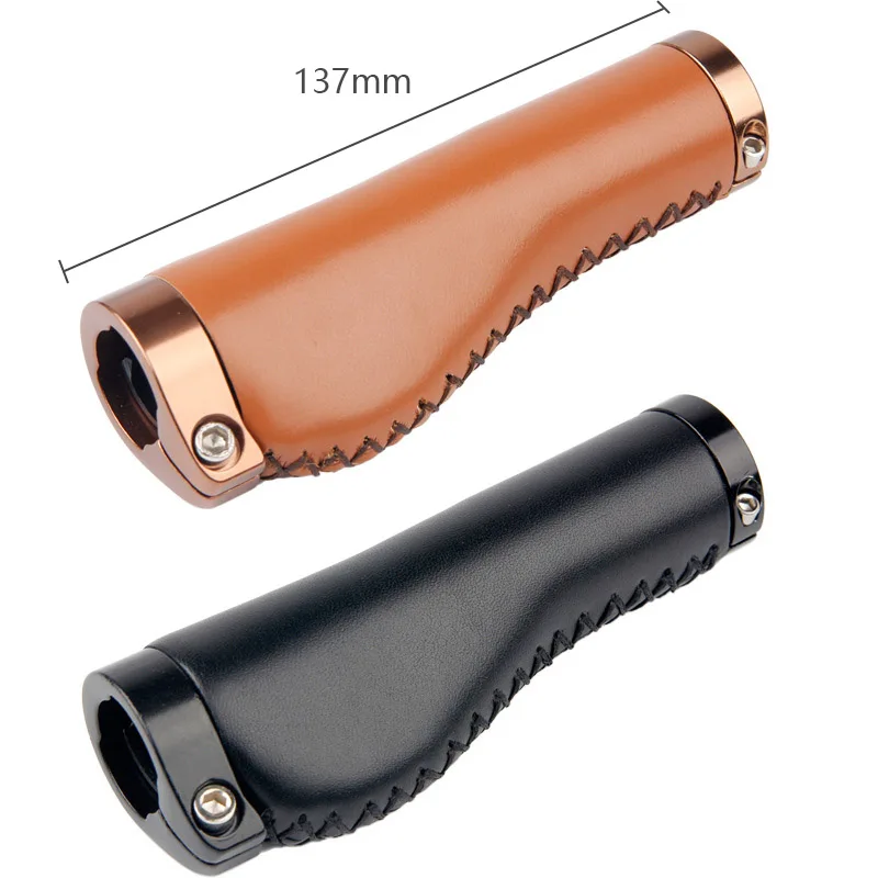 Bicycle Grip Cover Retro Mountain Bike Lock Grip Cover Non-slip PU Leather Hand-sewn Riding Accessories