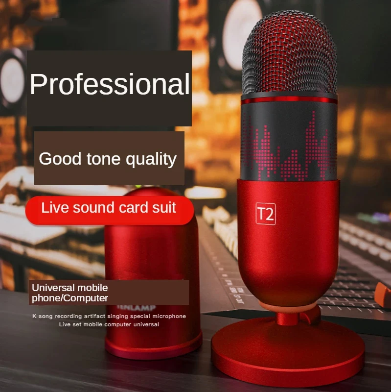 Tenlamp T2 USB Single Microphone G3 Sound Card Professional Podcast Condenser Microphone For Gaming Singing PS4 Mobile Computer