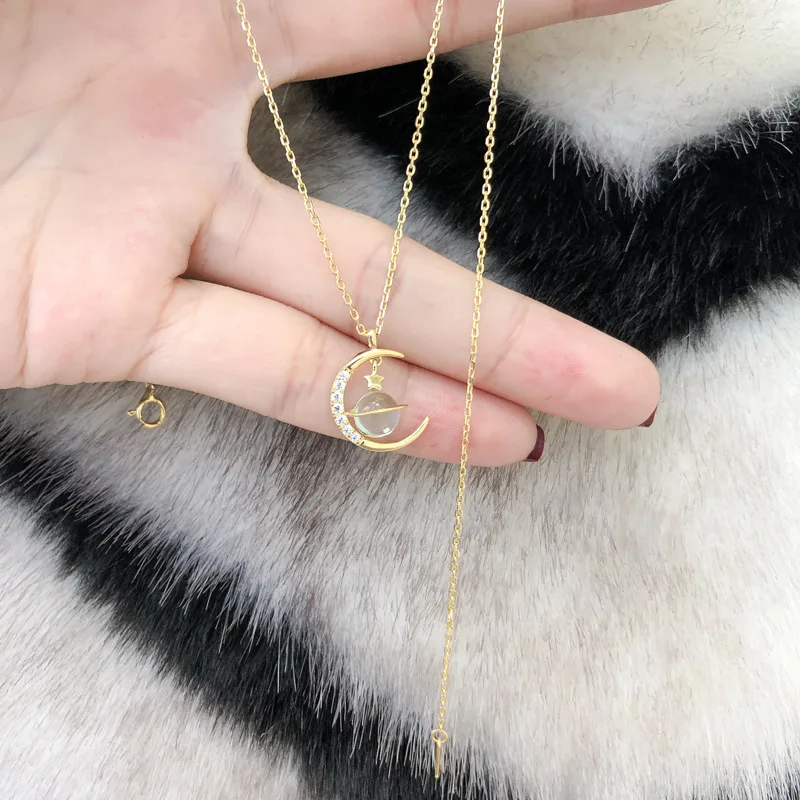 جديد حار بيع المرأة اللون الأصفر نجمة القمر كوكب قلادة قلادة الأزياء والمجوهرات هدية XL175 #5