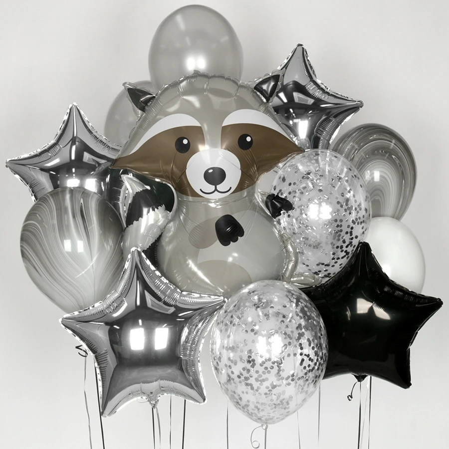 Cartoon Animal Fox Raccoon Foil Balloons Kids Happy Birthday Safari Party Decorations Star Confetti Helium Balls Baby Shower