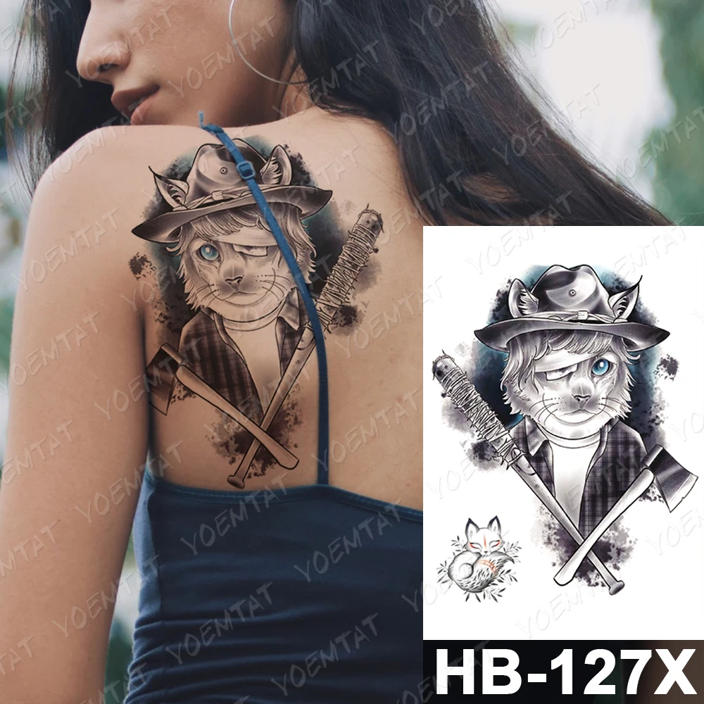 

Waterproof temporary tattoo stickers pirate captain cat flash tattoo patron saint lion moon body art arm fake tattoo men women