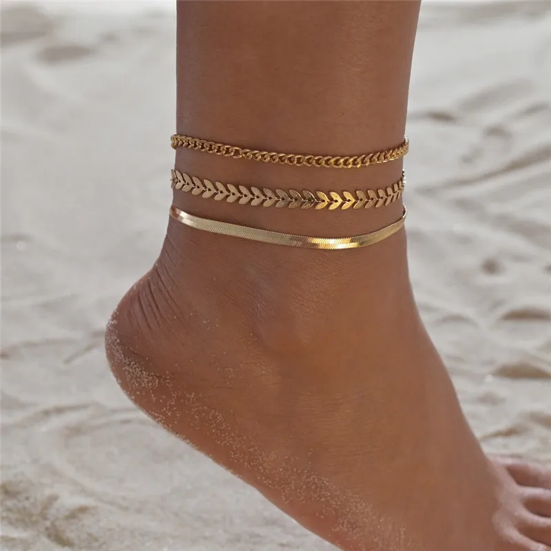 3pcs/set  Simple Chain Anklets For Women Beach Foot Jewelry Leg Chain Ankle Bracelets Women Accessories