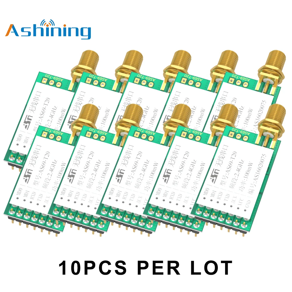 

10pcs Full Duplex 2.4GHz Wireless Communication Module AS69-T20 Transmitter and Receiver RF Transceiver of PCB Antenna Port