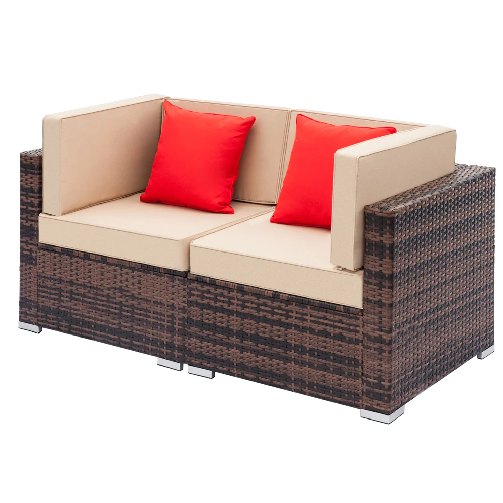 Outdoor Furniture Set Fully Equipped Weaving Rattan Sofa Set with 2pcs Corner Sofas Brown Gradient