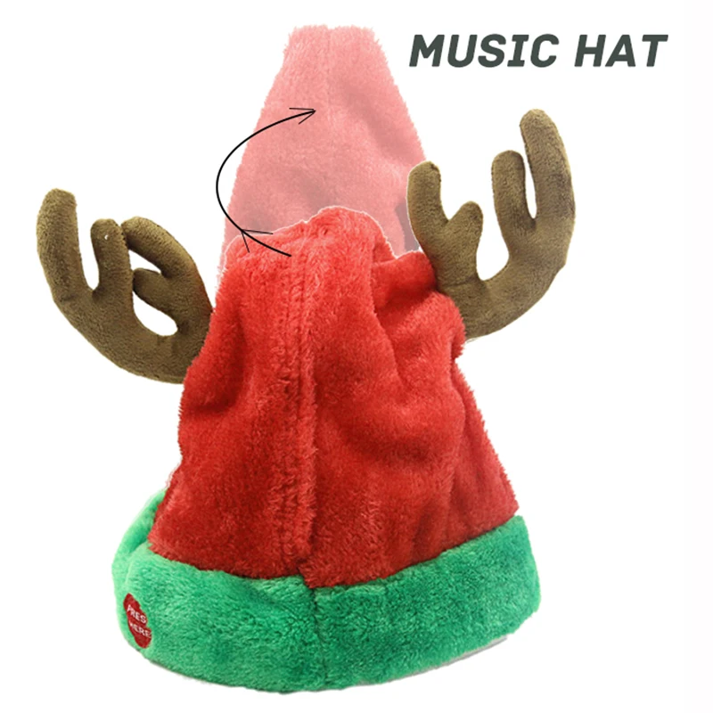 5 Choice 2020 Musical Bell Christmas Santa Antler Hat Singing Dancing Moving Electric Antler Hat Plush Adult Hat Winter Warm Gif