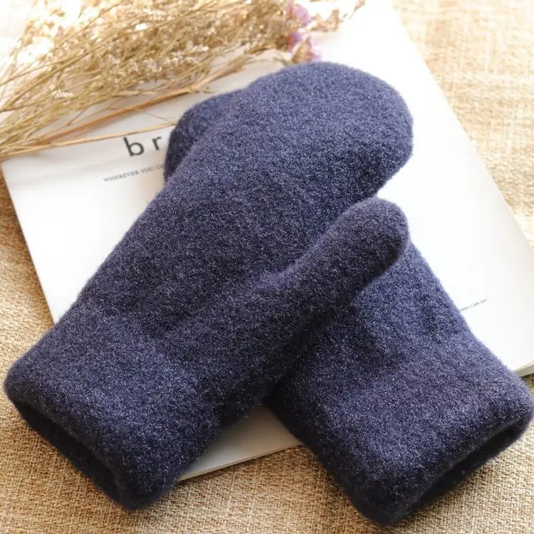 Winter Women\'s Models Plus Velvet Thickened Cold-proof Knitted Gloves Women Autumn and Winter Cycling Double-layer Warm Gloves